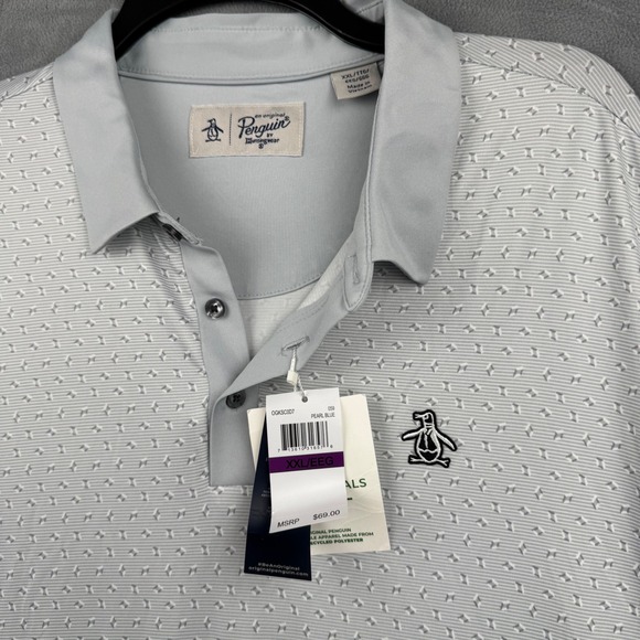 Penguin Mens XXL‎ Golf Polo Shirt Pearl Blue Geometric Print Short Sleeve - Picture 4 of 10